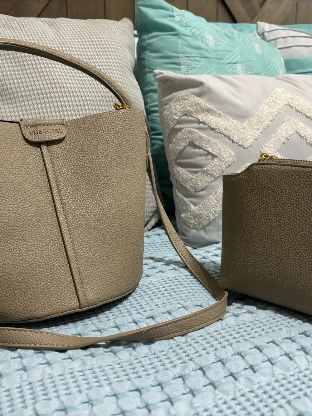 Pebbled Leather Taupe Hobo Bag with Scarf Accent (bought on Amazon)